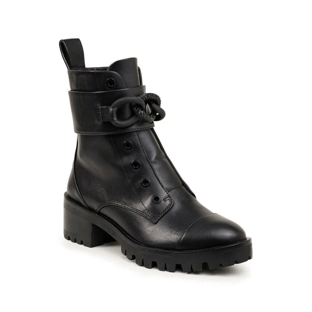 Karl Lagerfeld Paris Pepper Curb Link Chain Side Zip Combat Women's Boots Size 5